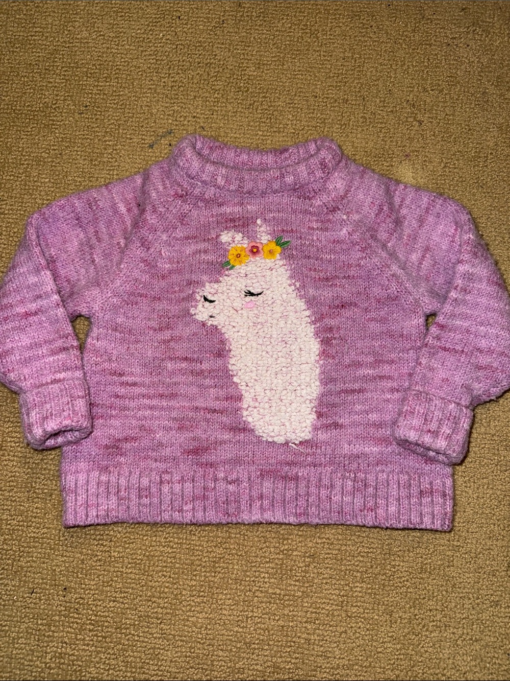 Girls Purple Sweater with Textured Llama Applique